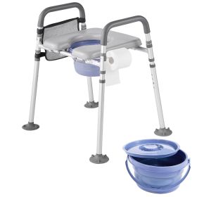 Bedside Commode Chair, 500 lbs Capacity, 4-in-1 Portable Toilet and Raised Toilet Seat with Padded Seat & Armrest, Detachable 5L Bucket