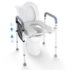 Raised Toilet Seat, 7-Position Height Adjustment 19.3" - 25.2", 350lbs Weight Capacity, with Comfort Padded Aluminum Frame