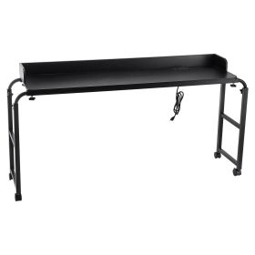 Overbed Table, Mobile Bed Side Table with 4 Wheels (2 with Brakes) and Power Socket, Height Adjustable Rolling Laptop Desk