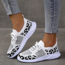 White Shoes Women Leopard Print Lace-up Sneakers Sports (Option: Black panther print-Size35)