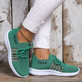 Casual Lace-up Mesh Sneakers Breathable Flying Woven Round Toe Walking Running Sports Shoes (Option: Green-Size35)