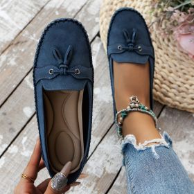 Women's Round Head Loafers Fashion Non-slip Soft Comfortable Flats Shoes (Option: Navy Blue-36)