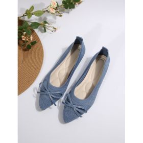 Bow Knitted Loafers Ins Fashion Pointed-toed Flats Shoes For Women (Option: Blue-36)