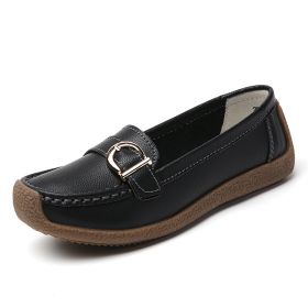 Loafers Casual Women's Soft Bottom Comfortable Flat Shoes (Option: Black-35)