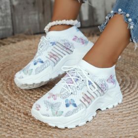 Butterfly Print Mesh Sneakers Women's Flat Heel Casual Shoes Fashion Running Jogging Walking Sports Shoes (Option: Blue-36)