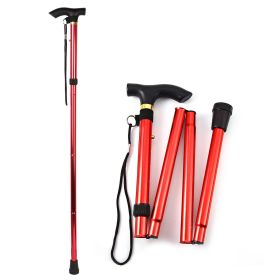 Walking Cane Aluminum Alloy Walking Stick Adjustable Folding Travel Hiking Stick Anti-Slip (Color: Red, size: One Size)