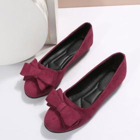 Rubber Plus Size Flat Casual Shoes Women Suede Bow Round Head Gommino (Option: Red-35)