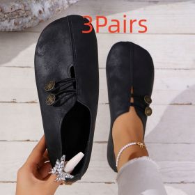 Ins Square Toe Slip-on Sandals Summer Fashion Soft Flat Shoes For Women (Option: Black-36-3Pairs)